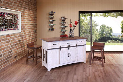 IFD - Pueblo White 3 Drawer Kitchen Island w/2 sliding doors, 2 Mesh doors on each side - IFD360ISLAND veiw 2