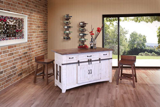 IFD - Pueblo White 3 Drawer Kitchen Island w/2 sliding doors, 2 Mesh doors on each side - IFD360ISLAND veiw 2