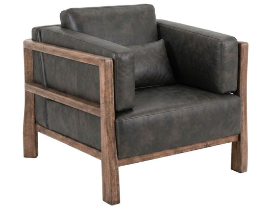 IFD - Roots - Wooden Frame & Base, Armchair in Black Faux Leather - IUP673-ACH-216 view 1