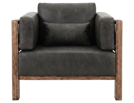 IFD - Roots - Wooden Frame & Base, Armchair in Black Faux Leather - IUP673-ACH-216 view 2