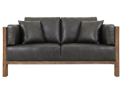 IFD - Roots - Wooden Frame, Upholstered Loveseat in Black Faux Leather - IUP673-LOV-216 view 2
