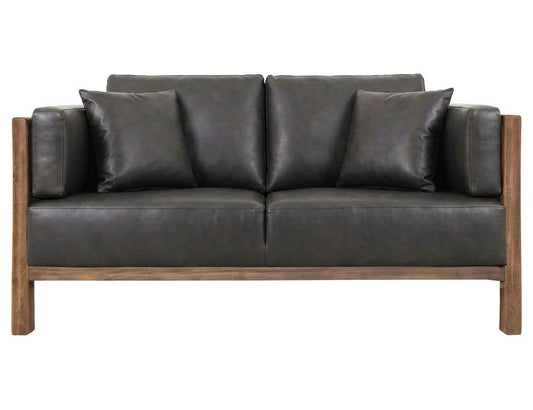 IFD - Roots - Wooden Frame, Upholstered Loveseat in Black Faux Leather - IUP673-LOV-216 view 2