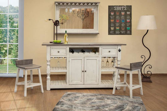 IFD - Stone 24 Stool -w/Wooden Seat & Base- Stone Finish (Set of 2) - IFD470BS24 veiw 2