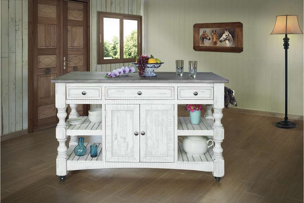 IFD - Stone Kitchen Island w/3 Drawer, 2 doors, 4 Shelves & casters - IFD469ISLAND veiw 2