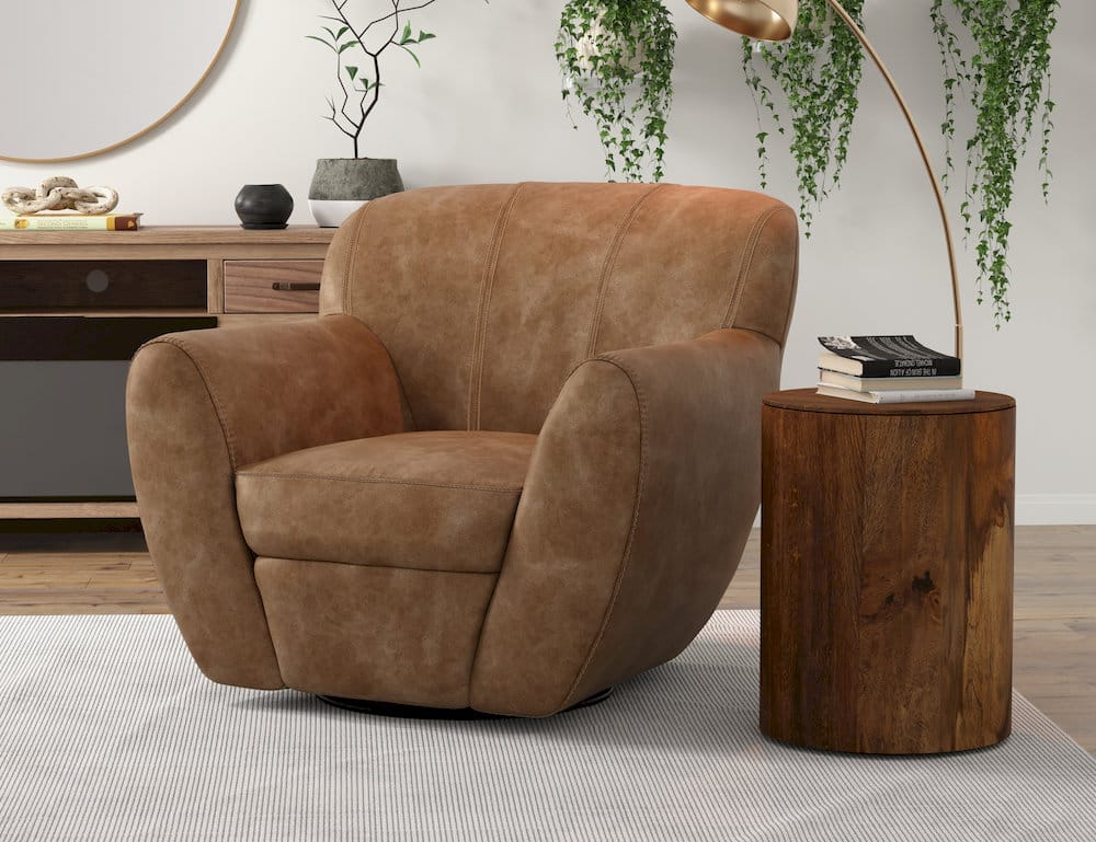 IFD  - Tamesis  - Wooden Frame & Metal Base, 360 Degree Swivel Accent Chair  - Cognac  - IUP222-ACH-202 view 4