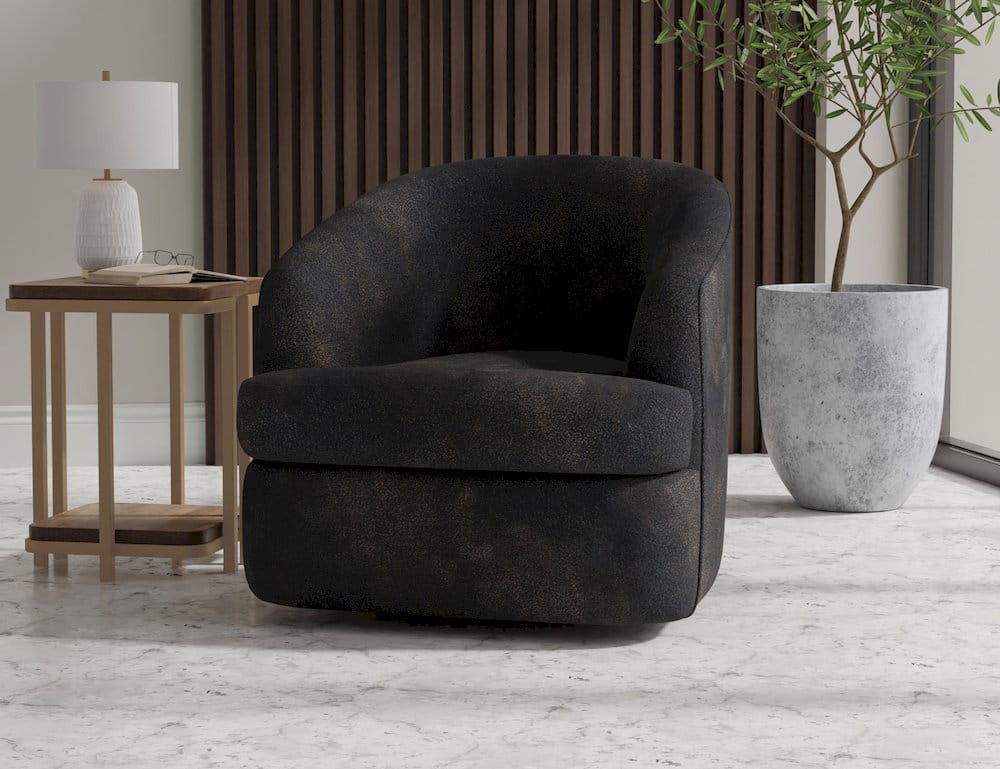 IFD  - Tumbi  - Wooden Frame & Metal Base, 360 Degree Swivel Accent Chair  - Black  - IUP854-ACH-216 view 3