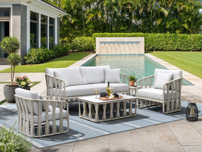 Intercon Furniture - Alexa Outdoor Seating Coffee Table (stone top) in White - AX-TA-4323-WHT-C view 5