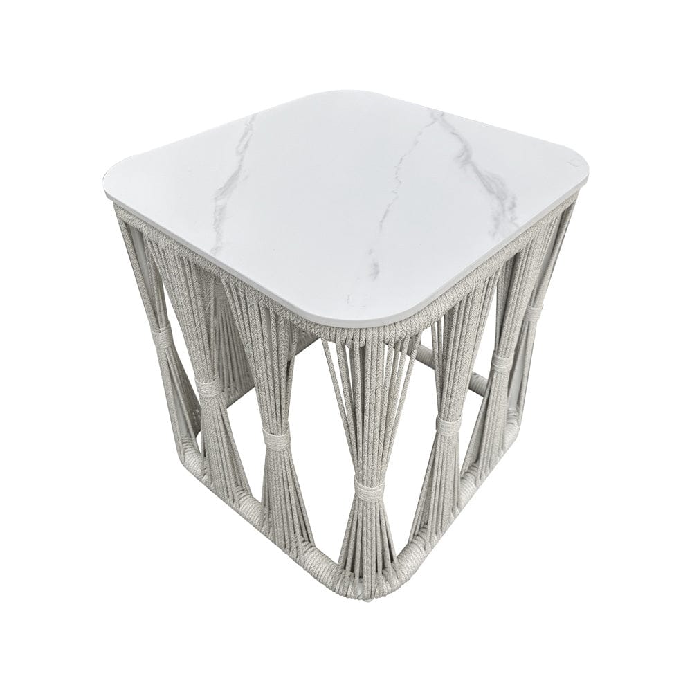 Intercon Furniture - Alexa Outdoor Seating Side Table (stone top) in White - AX-TA-2020-WHT-C view 3