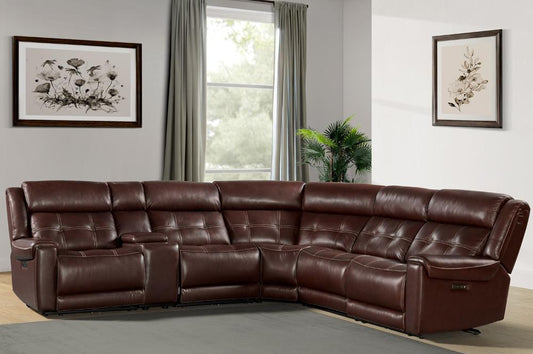 Intercon Furniture - Regis 6-Piece Dual-Power Sectional Set in Baron Redwood Leather Finish veiw 2