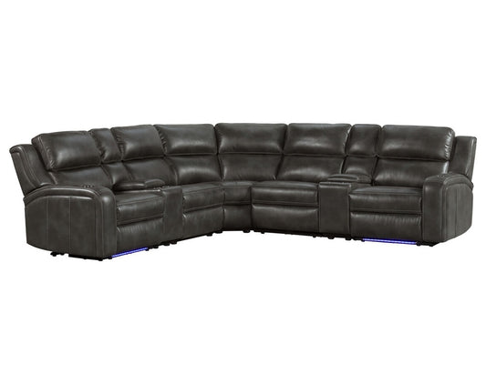 Intercon Furniture - Silhouette 7-Piece Sectional with Power Reclining, Floor Lights, and USB Ports in Bolero Slate Finish veiw 1