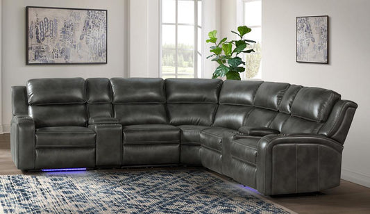 Intercon Furniture - Silhouette 7-Piece Sectional with Power Reclining, Floor Lights, and USB Ports in Bolero Slate Finish veiw 2