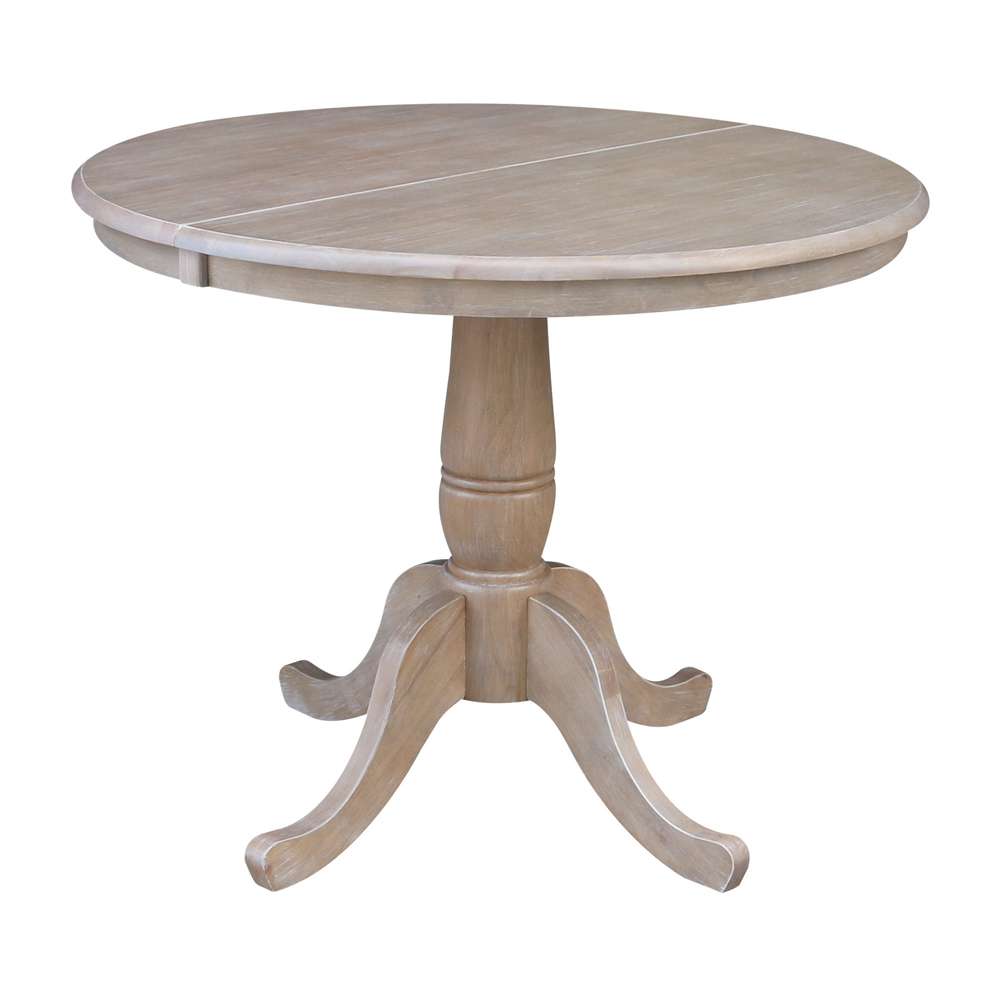International Concepts - 36in Round Top Ped Table with 12in Leaf - 29.3inH - Dining Height in Washed Gray Taupe Finish - K09-36RXT view 1