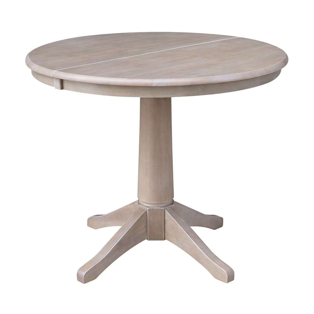 International Concepts - 36in Round Top Ped Table with 12in Leaf - 30.1inH - Dining Height in Washed Gray Taupe Finish - K09-36RXT-27B view 1