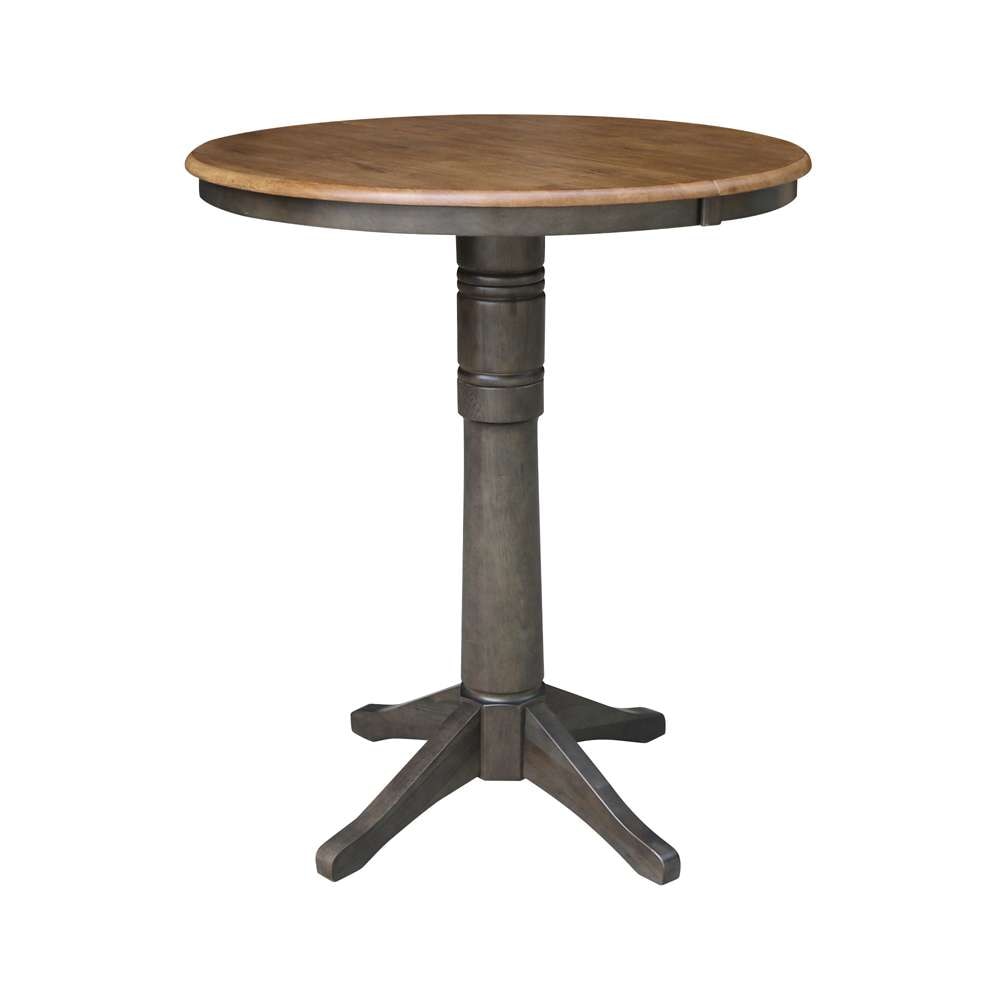 International Concepts - 36in Round Top Ped Table with 12in Leaf - 42.1inH - Bar Height in Hickory/Washed Coal Finish - K45-36RXT-27B-6B-2 view 1