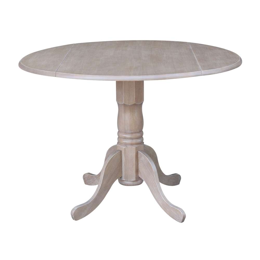 International Concepts - 42in Round Dual Drop Leaf Ped Table in Washed Gray Taupe Finish - T09-42DP view 1