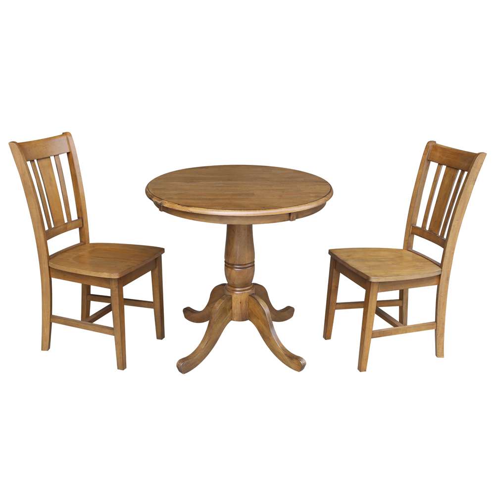 International Concepts (Set of 3 Pcs) - 30in Round Pedestal Dining Table with 2 RTA Chairs in Pecan Finish - K59-30RT-C10-2 view 1