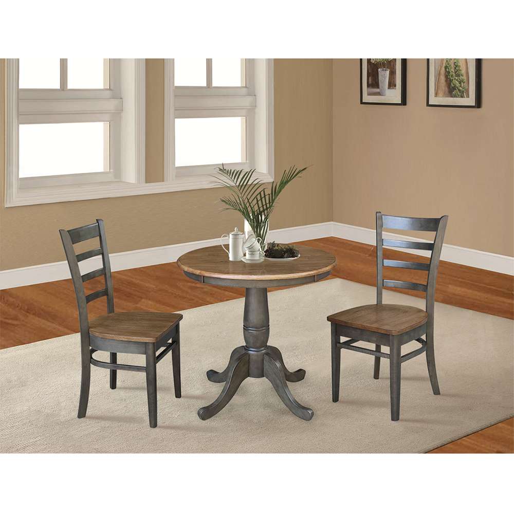 International Concepts (Set of 3 Pcs) -30in Round Top Ped Table with 2 Emily Chairs in Hickory/Washed Coal Finish - K45-30RT-C617P view 3