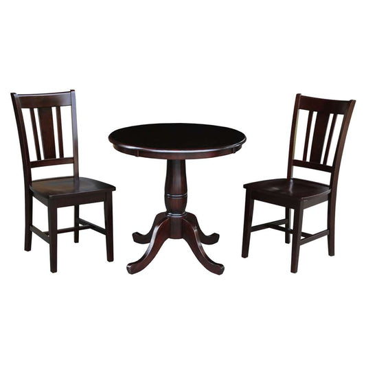 International Concepts (Set of 3 Pcs) -30in Round Top Ped Table with 2 RTA Chairs in Rich Mocha Finish - K15-30RT-C10-2 view 1
