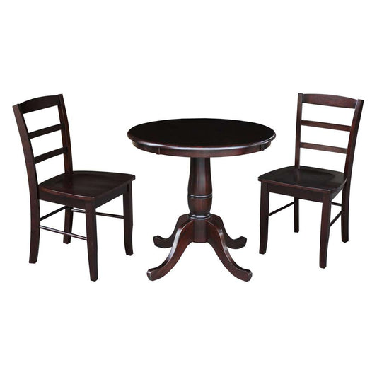 International Concepts (Set of 3 Pcs) -30in Round Top Ped Table with 2 RTA Chairs in Rich Mocha Finish - K15-30RT-C2-2 view 1