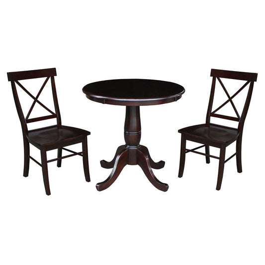 International Concepts (Set of 3 Pcs) -30in Round Top Ped Table with 2 RTA Chairs in Rich Mocha Finish - K15-30RT-C613-2 view 1