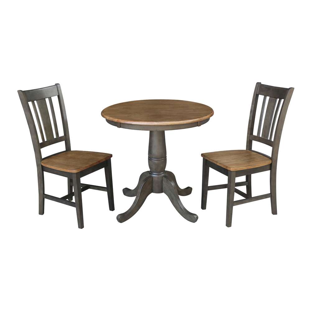 International Concepts (Set of 3 Pcs) -30in Round Top Ped Table with 2 San Remo Chairs in Hickory/Washed Coal Finish - K45-30RT-C10-2 view 1