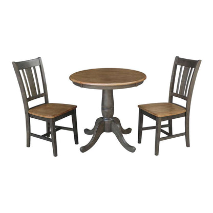 International Concepts (Set of 3 Pcs) -30in Round Top Ped Table with 2 San Remo Chairs in Hickory/Washed Coal Finish - K45-30RT-C10-2 view 1