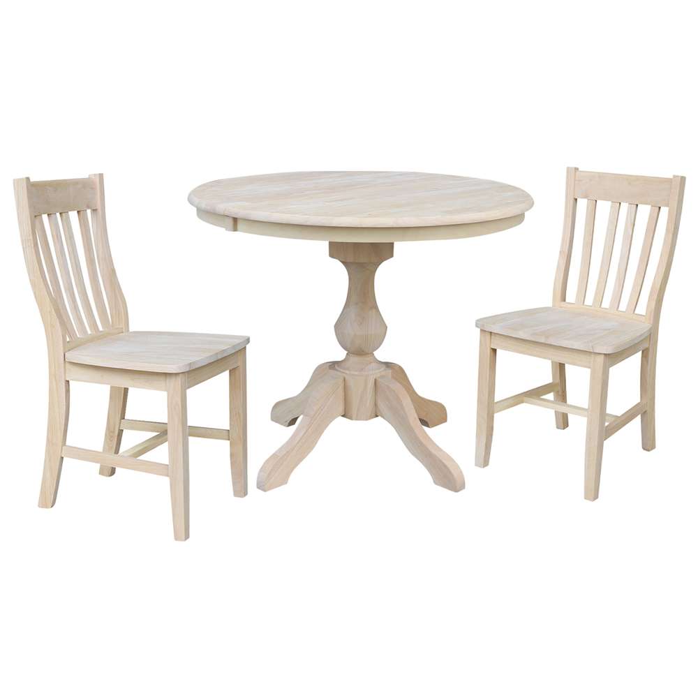 International Concepts (Set of 3 Pcs) - 36in Round Extension Dining Table with 2 Cafe Chairs - K-36RXT-11B-C61-2 view 1