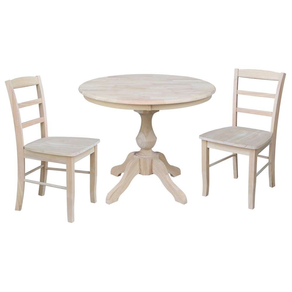 International Concepts (Set of 3 Pcs) -36in Round Top Ped Table with 2 Madrid Chairs - K-36RT-11B-C2-2 view 1