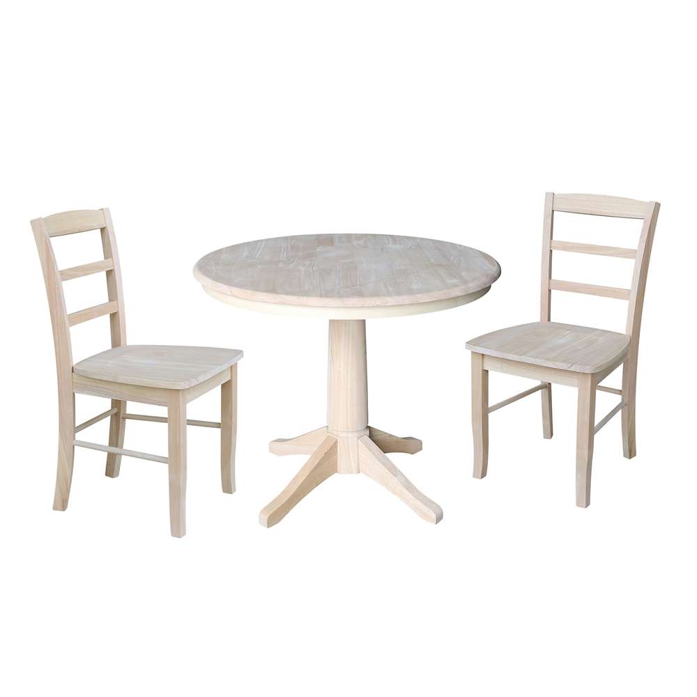 International Concepts (Set of 3 Pcs) -36in Round Top Ped Table with 2 Madrid Chairs - K-36RT-27B-C2-2 view 1