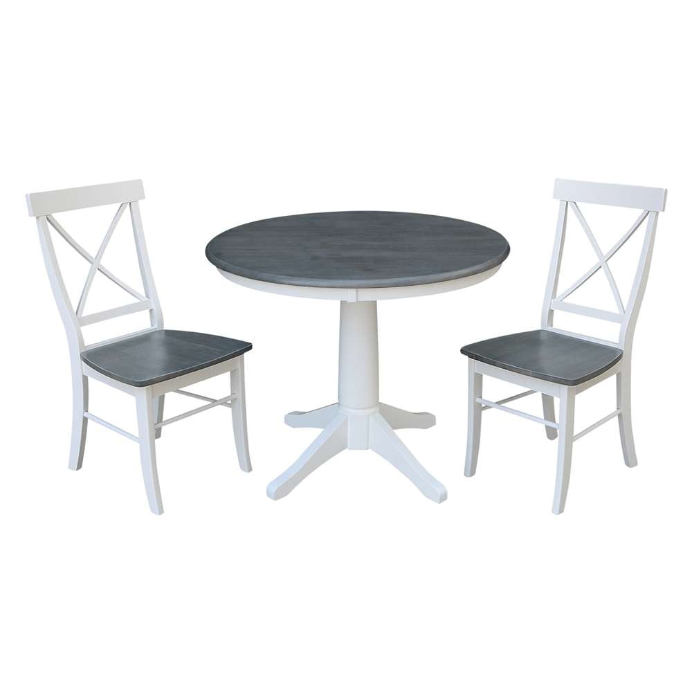 International Concepts (Set of 3 Pcs) -36in Round Top Ped Table with 2 X-Back Chairs in White/Heather Gray Finish - K05-36RT-27B-C613-2 view 1