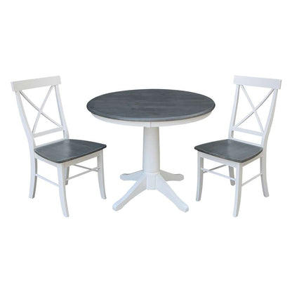 International Concepts (Set of 3 Pcs) -36in Round Top Ped Table with 2 X-Back Chairs in White/Heather Gray Finish - K05-36RT-27B-C613-2 view 1