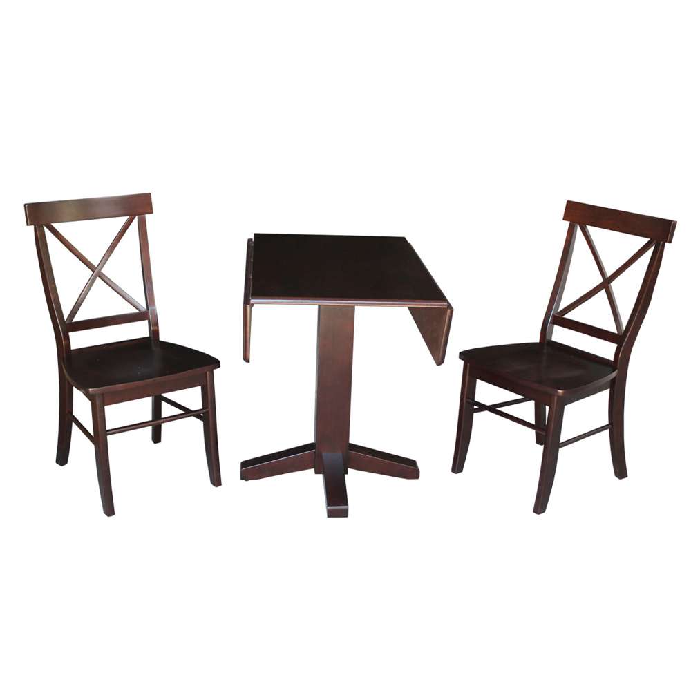 International Concepts (Set of 3 Pcs) - 36in Square Dual Drop Leaf Table with 2 X-Back Chairs in Rich Mocha Finish - K15-36-C613-2 view 1