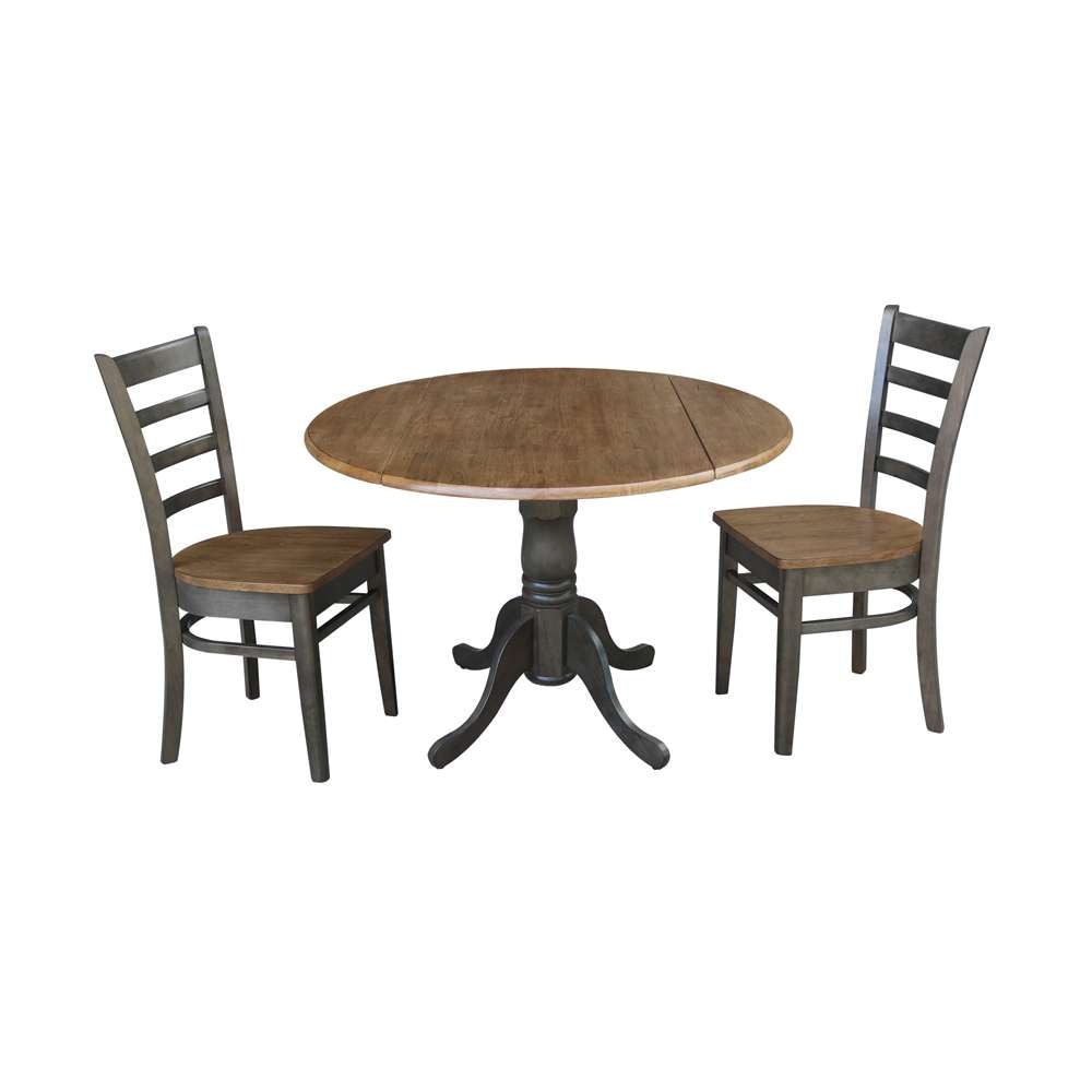 International Concepts (Set of 3 Pcs) - 42in Dual Drop Leaf Table with 2 Emily Side Chairs in Hickory/Washed Coal Finish - K45-42DP-C617P view 1