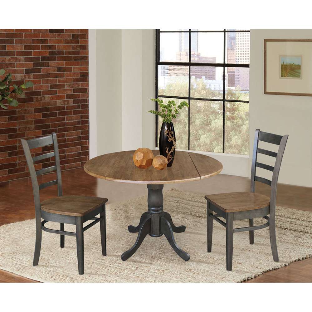 International Concepts (Set of 3 Pcs) - 42in Dual Drop Leaf Table with 2 Emily Side Chairs in Hickory/Washed Coal Finish - K45-42DP-C617P view 3