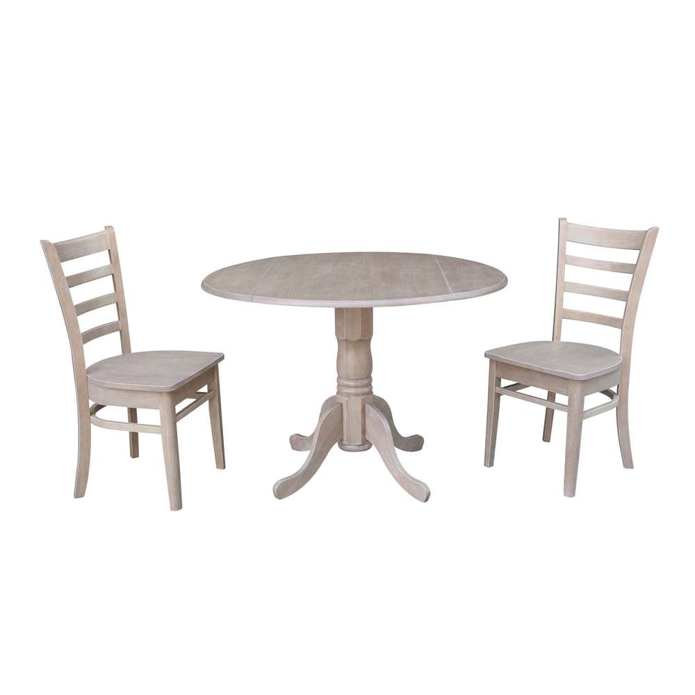 International Concepts (Set of 3 Pcs) - 42in Dual Drop Leaf Table with 2 Emily Side Chairs in Washed Gray Taupe Finish - K09-42DP-C617P view 1