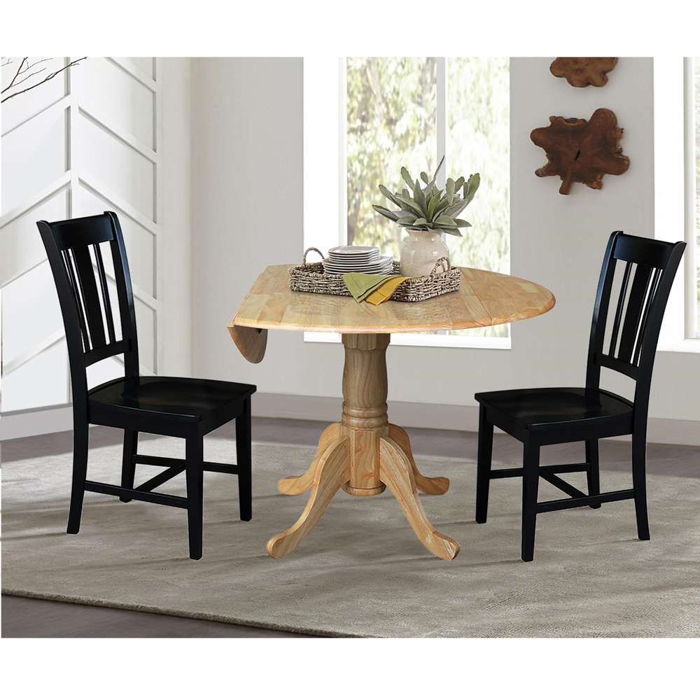 International Concepts (Set of 3 Pcs) - 42in Dual Drop Leaf Table with 2 RTA Chairs in Natural Finish - K01-42DP-C46-10P view 3