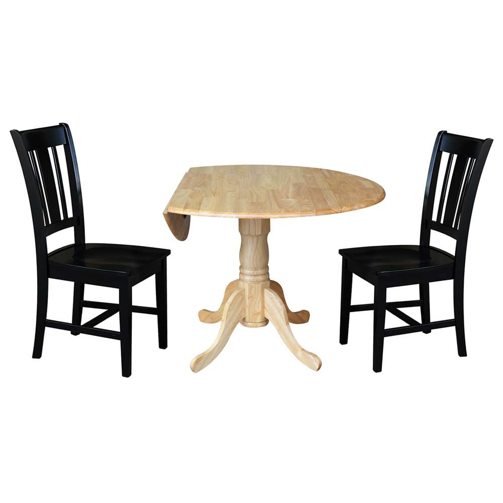 International Concepts (Set of 3 Pcs) - 42in Dual Drop Leaf Table with 2 RTA Chairs in Natural Finish - K01-42DP-C46-10P view 4