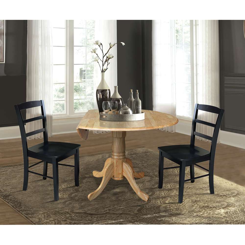 International Concepts (Set of 3 Pcs) - 42in Dual Drop Leaf Table with 2 RTA Chairs in Natural Finish - K01-42DP-C46-2P view 3
