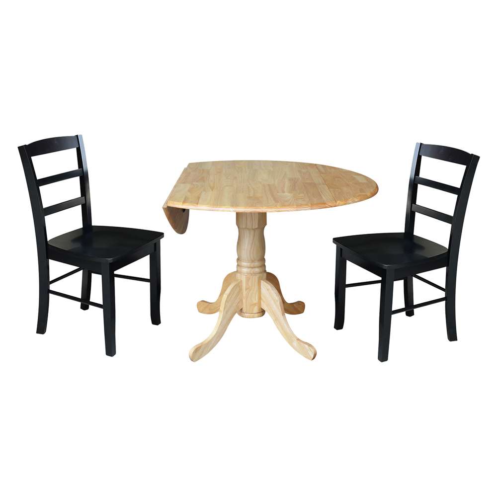 International Concepts (Set of 3 Pcs) - 42in Dual Drop Leaf Table with 2 RTA Chairs in Natural Finish - K01-42DP-C46-2P view 4
