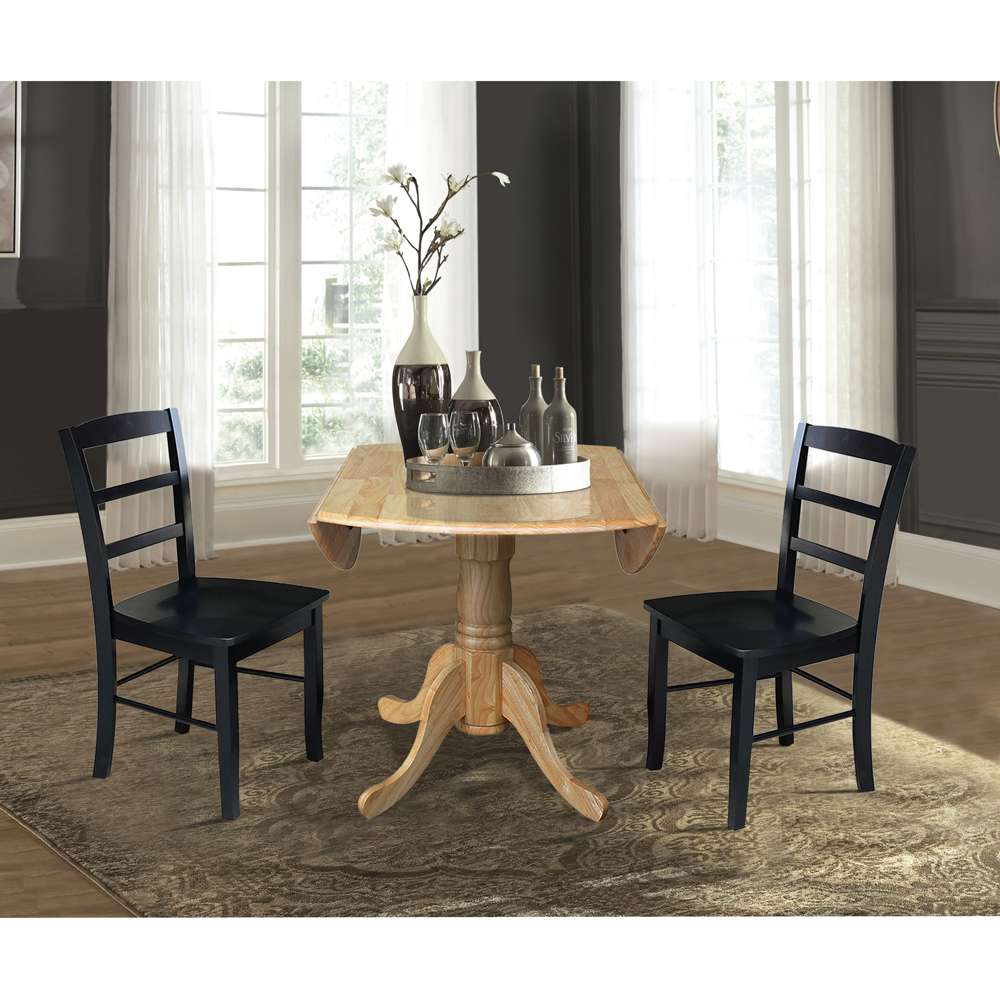International Concepts (Set of 3 Pcs) - 42in Dual Drop Leaf Table with 2 RTA Chairs in Natural Finish - K01-42DP-C46-2P view 5