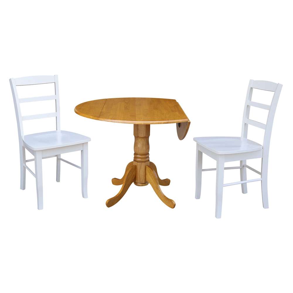 International Concepts (Set of 3 Pcs) - 42in Dual Drop Leaf Table with 2 RTA Chairs in Oak Finish - K04-42DP-C08-2P view 4