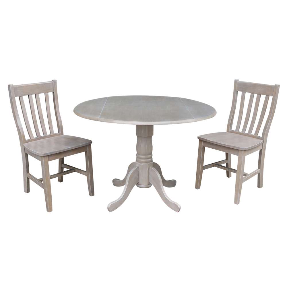 International Concepts (Set of 3 Pcs) - 42in Dual Drop Leaf Table with 2 Schoolhouse Chairs in Washed Gray Taupe Finish - K09-42DP-C61P view 1