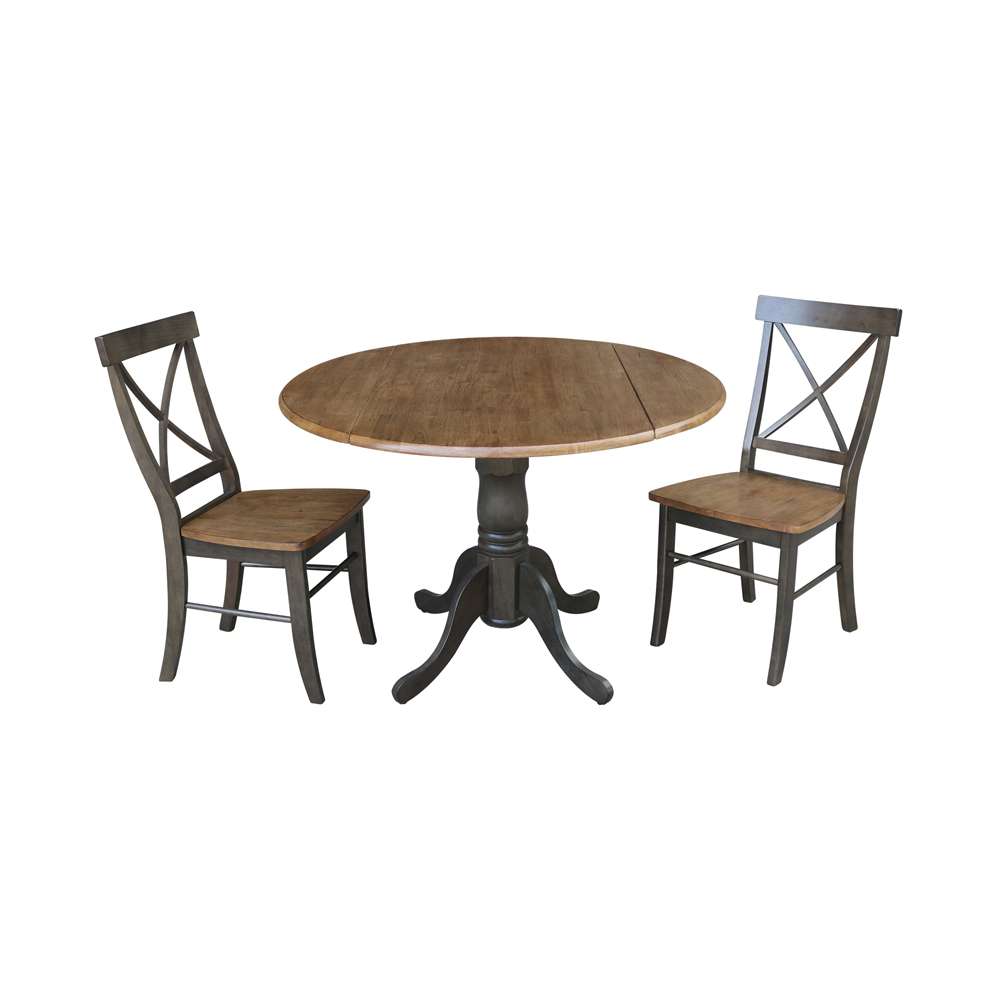 International Concepts (Set of 3 Pcs) - 42in Dual Drop Leaf Table with 2 X-Back Chairs in Hickory/Washed Coal Finish - K45-42DP-C613P view 1