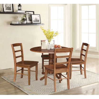 International Concepts - (Set of 5 Pcs) 42in Dual Drop Leaf Table with 4 RTA Chairs in Distressed Oak Finish - K42-42DP-C2-4 view 3