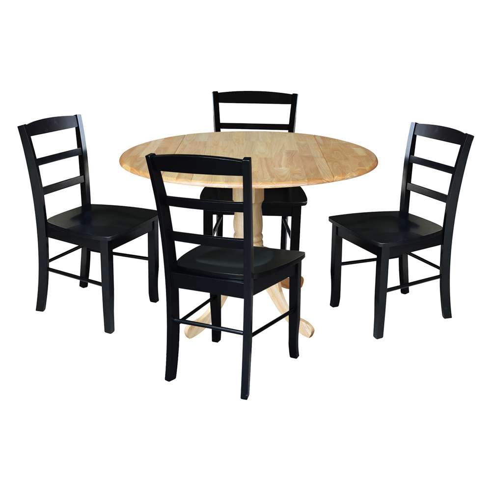 International Concepts - (Set of 5 Pcs) 42in Dual Drop Leaf Table with 4 RTA Chairs in Natural Finish - K01-42DP-C46-2-4 view 1