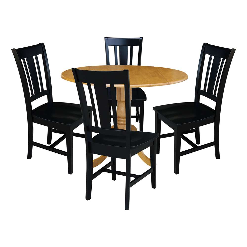 International Concepts - (Set of 5 Pcs) 42in Dual Drop Leaf Table with 4 RTA Chairs in Oak Finish - K04-42DP-C46-10-4 view 1