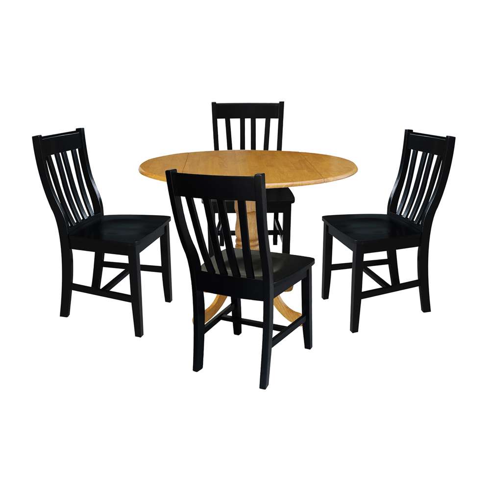 International Concepts - (Set of 5 Pcs) 42in Dual Drop Leaf Table with 4 RTA Chairs in Oak Finish - K04-42DP-C46-61-4 view 1