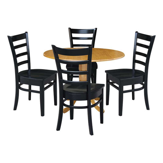 International Concepts - (Set of 5 Pcs) 42in Dual Drop Leaf Table with 4 RTA Chairs in Oak Finish - K04-42DP-C46-617-4 view 1