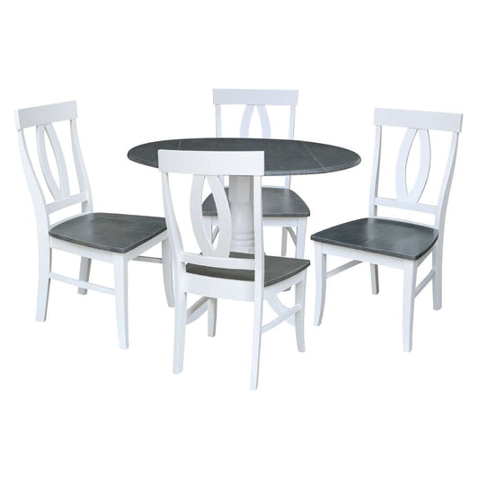 International Concepts - (Set of 5 Pcs) 42in Dual Drop Leaf Table with 4 RTA Chairs in White/Heather Gray Finish - K05-42DP-C170-4 view 1