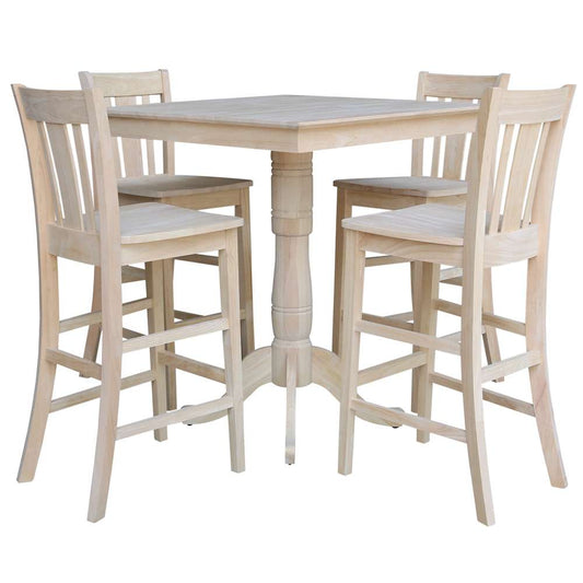 International Concepts - (Set of 5 Pcs)36X36 Square Top Ped Table with 4 Bar Height Stools - K-3636TP-6B-2-S103-4 view 1